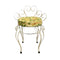 1960's Mid Century Wrought Iron Stool With Vinyl Rose Pattern Seat