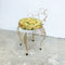 1960's Mid Century Wrought Iron Stool With Vinyl Rose Pattern Seat