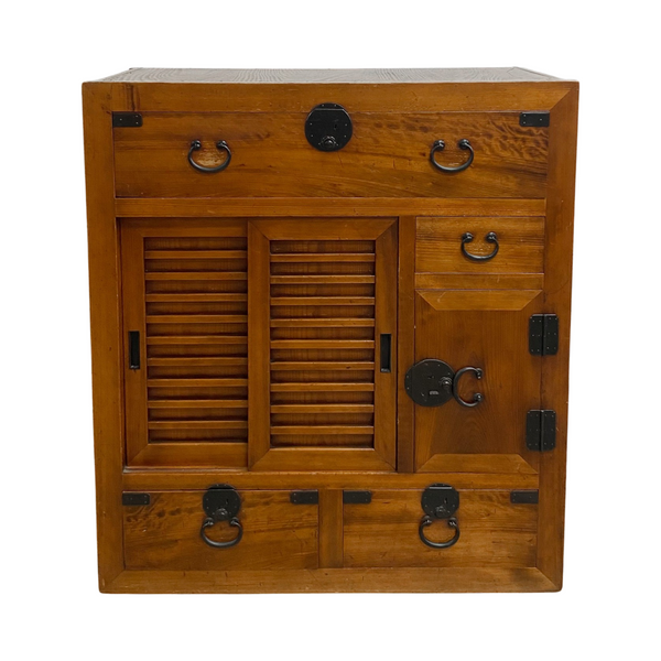 Antique Japanese Compact Tansu With Keys