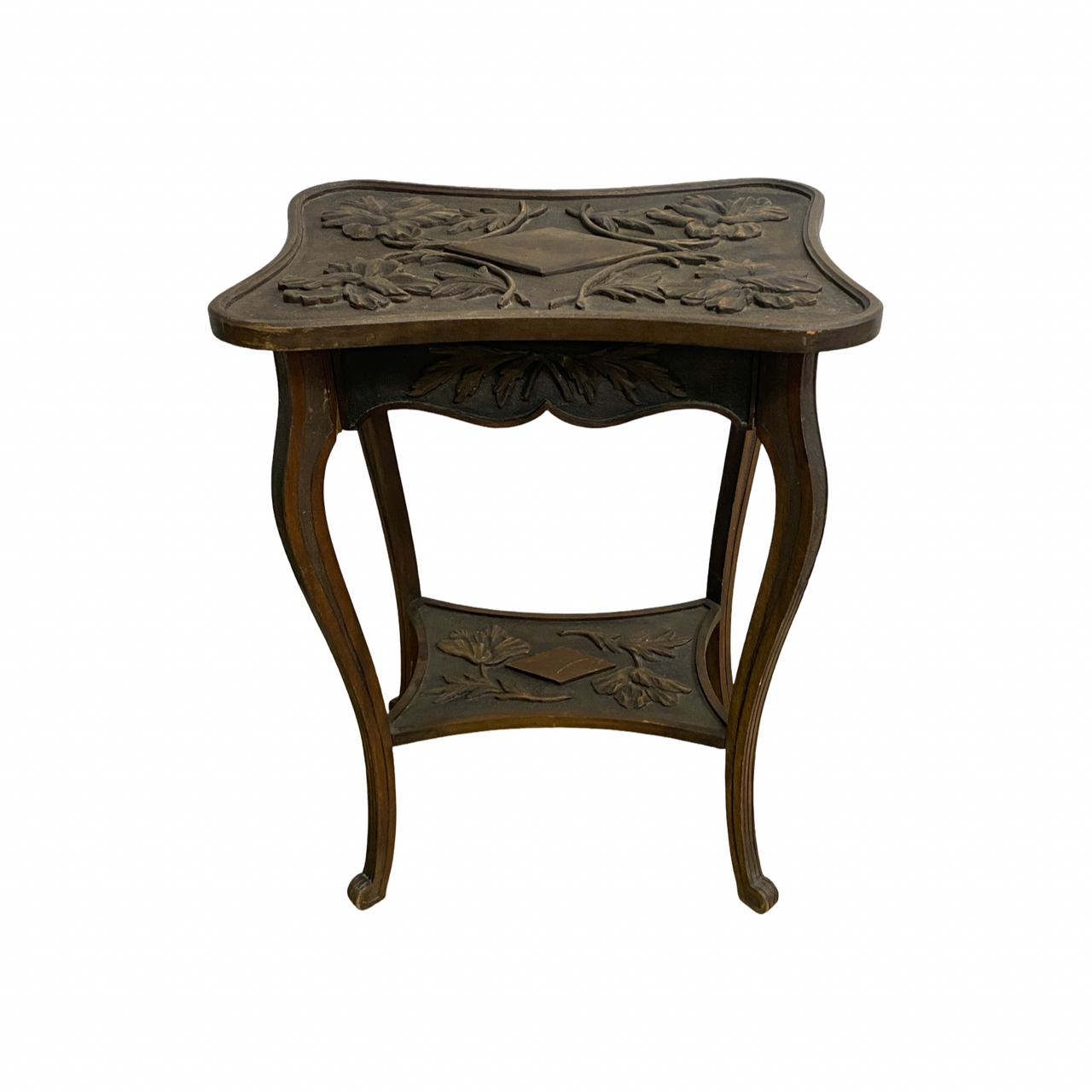 Arts And Crafts Antique Floral Carved Side Table Or Console