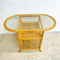 Rattan Cane Console or Side Table with Glass Inset Top