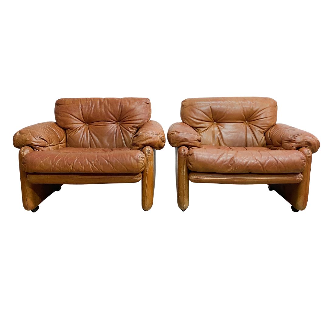 Coronado Lounge Armchair In Tan Leather By Tobia Scarpa For B&B Italia c1960s