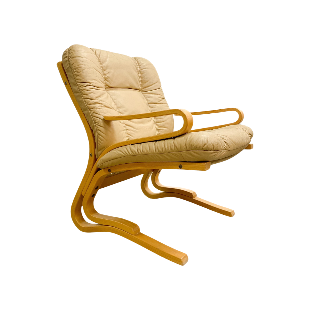 Mid Century Norwegian "Kengu" Leather And Bentwood Armchair