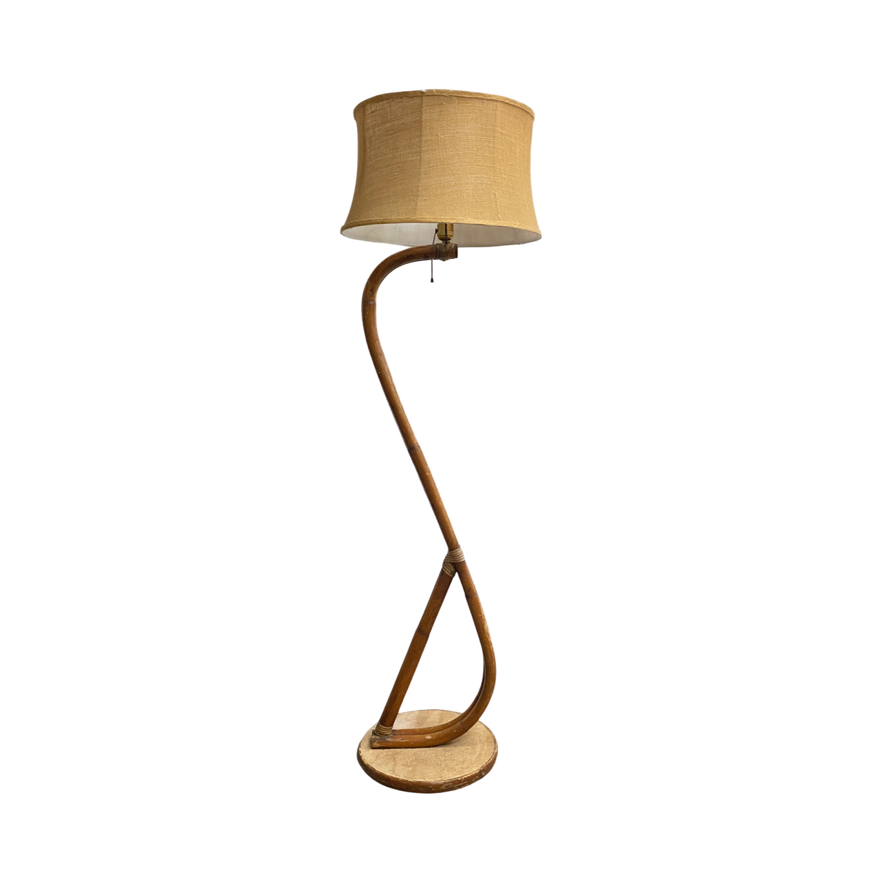 Early Mid Century Rattan Cane Floor Lamp 1950s