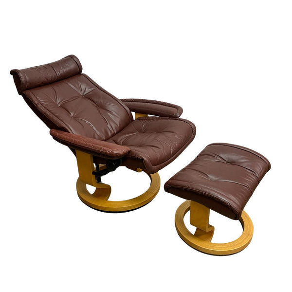 Ecornes Norwegian Stressless Leather Recliner Armchair With Footstool
