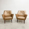 Pair Mid Century Australian 1960s Rose Gold Satin Look Vinyl Armchairs