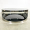 Modernist Coffee Table With Stainless Steel Base And Smokey Glass Top