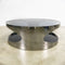 Modernist Coffee Table With Stainless Steel Base And Smokey Glass Top