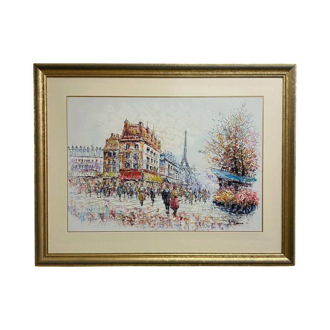 Vintage Framed French Street Paris Scene Oil On Canvas