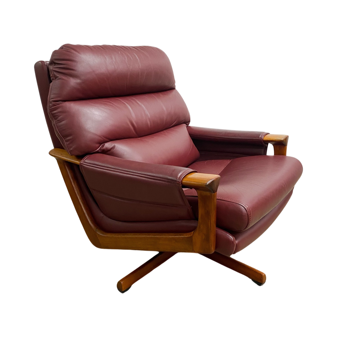Mid Century Tessa Burgundy Leather Swivel Armchair