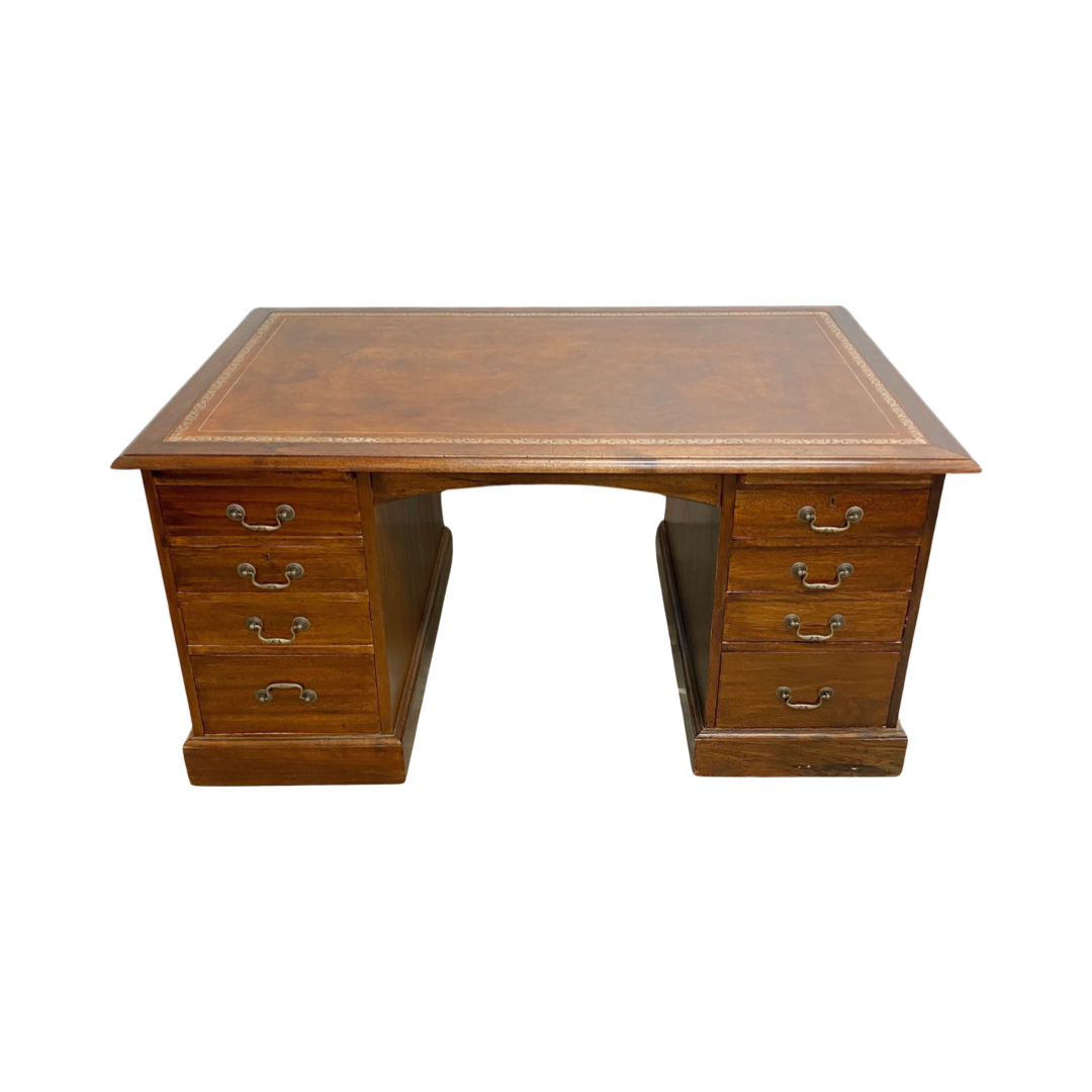 Vintage Twin Pedestal Leather Top Desk