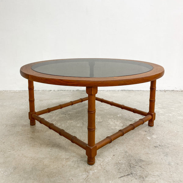 Mid Century Faux Bamboo Teak And Glass Top Coffee Table