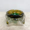 Mid Century Yellow And Green Art Glass Ashtray