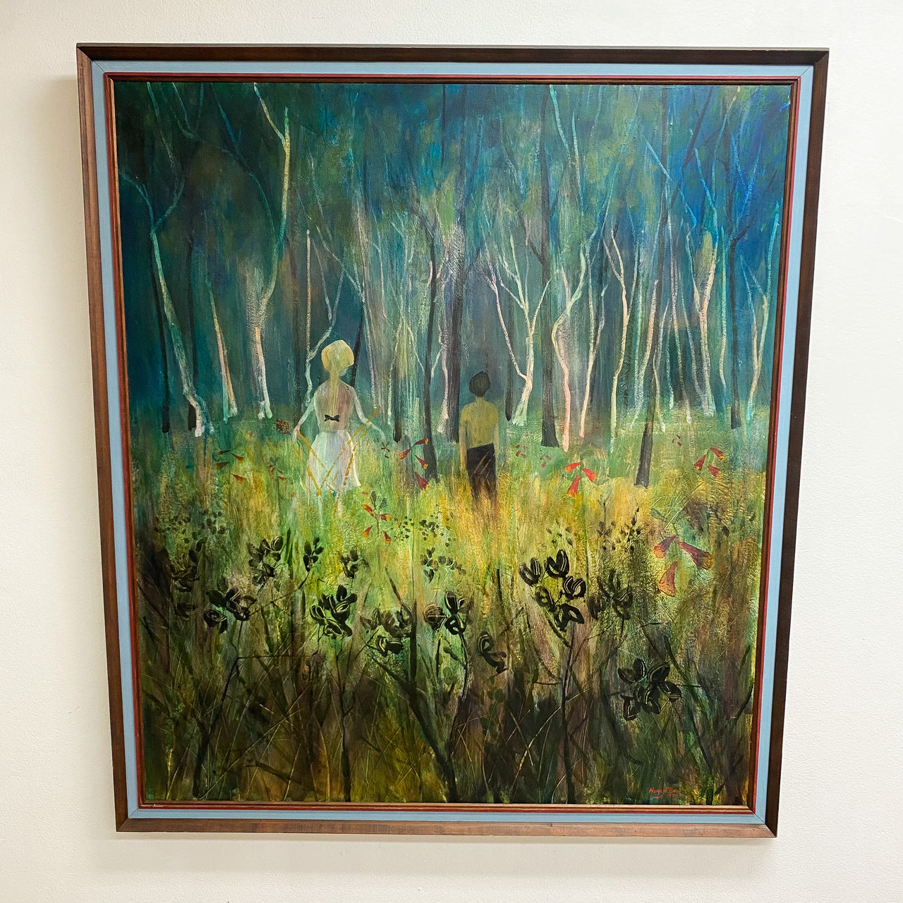 Mid Century Forest Scene Painting By Henry Bell