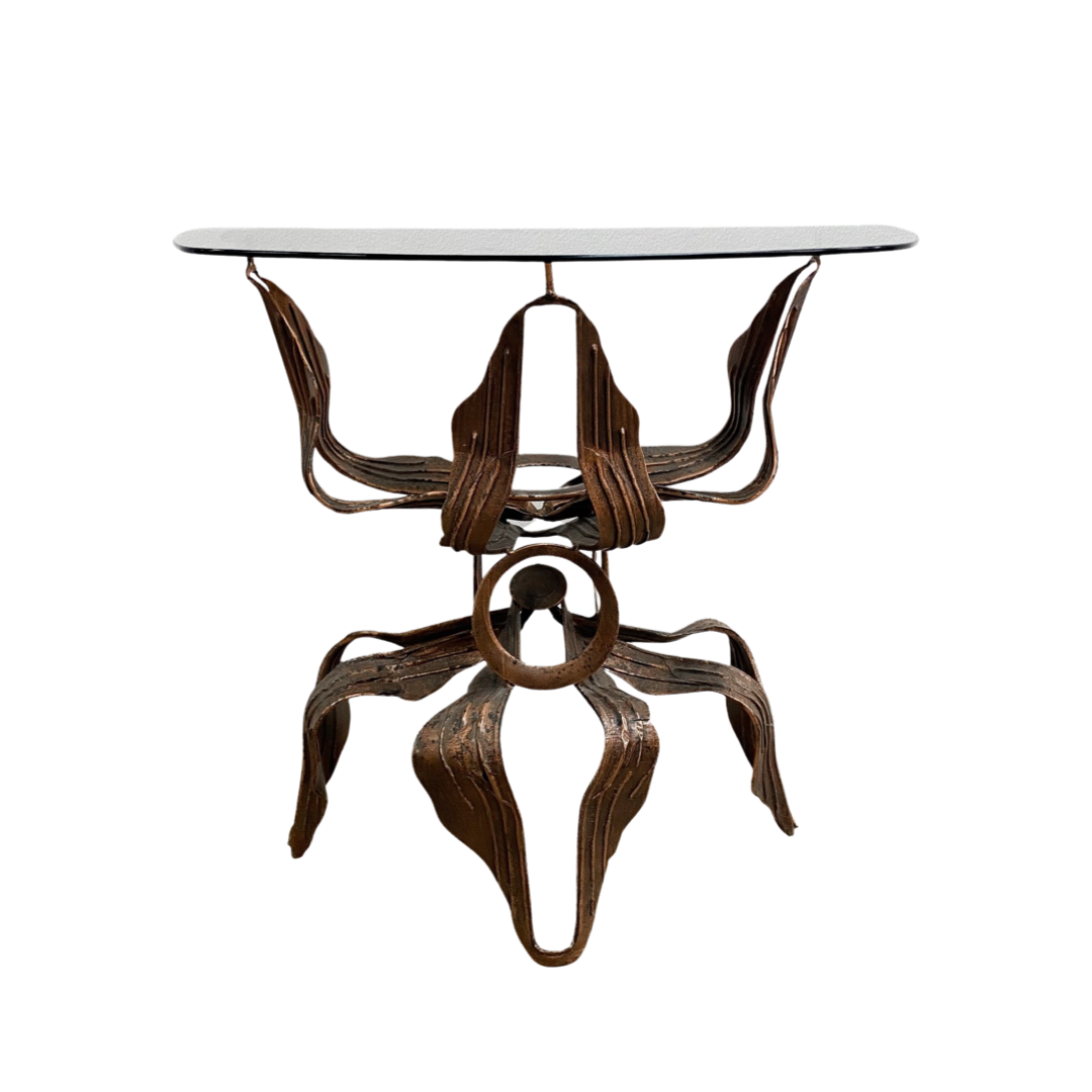 Mid Century Australian Made Brutalist Demilune Console Side Table