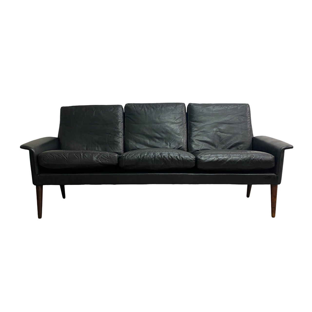 Mid Century Modern Black Leather Sofa 265 By H.W. Klein For Bramin 1960s