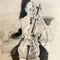 Mid Century Framed Pencil Drawing of Cellist by Frank Beck 1977