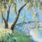 Mid Century Impressionist River Scene Acrylic Painting On Canvas