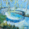 Mid Century Impressionist River Scene Acrylic Painting On Canvas