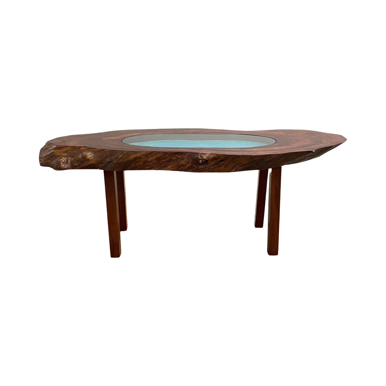 Mid Century Live Edge Coffee Side Table With Pond Under Glass