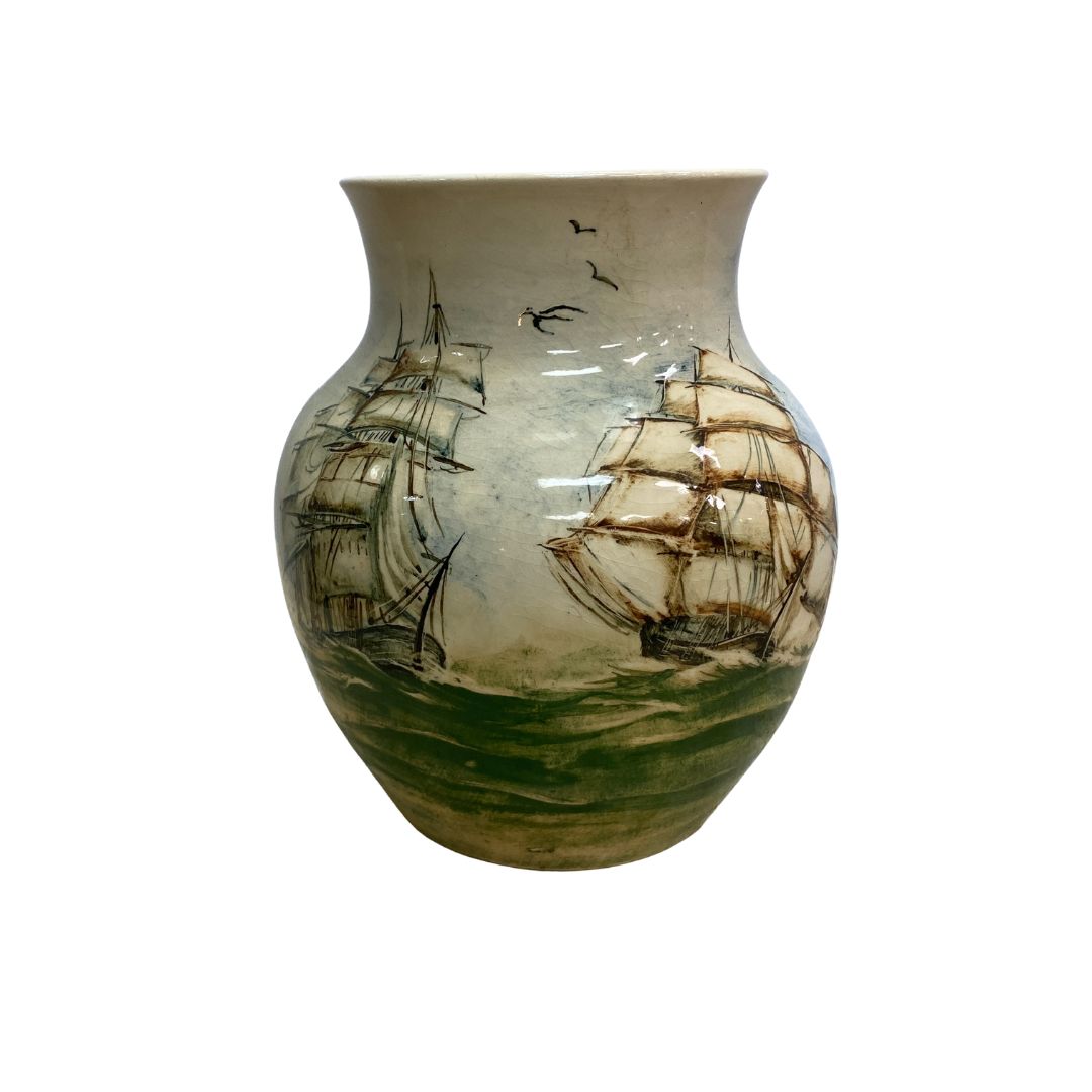 Mid Century Martin Boyd Hand painted Ship Vase