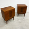 Classic mid century bedside tables by Melbourne based Avalon Furniture, circa 1960s. Manufactured from Australian blackwood and featuring the geometric front panels distinctive to Avalon Furniture.