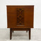 Classic mid century bedside tables by Melbourne based Avalon Furniture, circa 1960s. Manufactured from Australian blackwood and featuring the geometric front panels distinctive to Avalon Furniture.