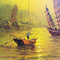 Mid Century Oil Painting of Harbour Scene with Junks