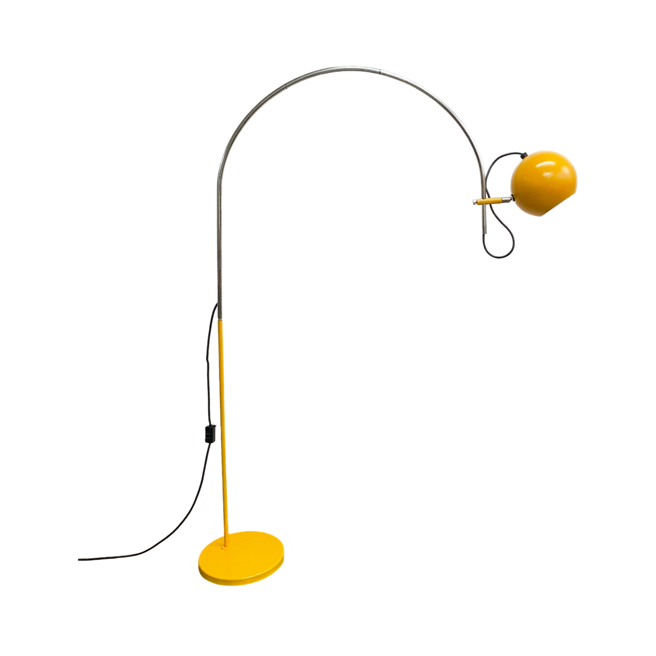 Mid Century Oslo Yellow Eyeball Arc Floor Lamp 1970s