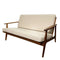 Mid Century Parker Rattan Back 2 Seater Lounge - Newly Upholstered Beige