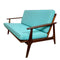 Mid Century Parker Rattan Back 2 Seater Lounge Aqua- Newly Upholstered