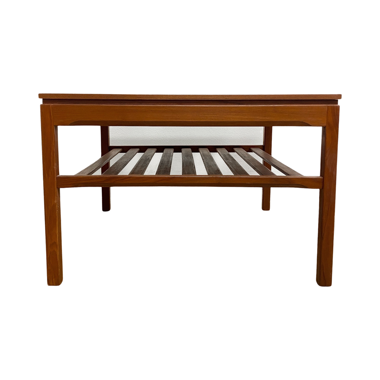 Mid Century Parker Square Teak Coffee Table With Slatted Shelf