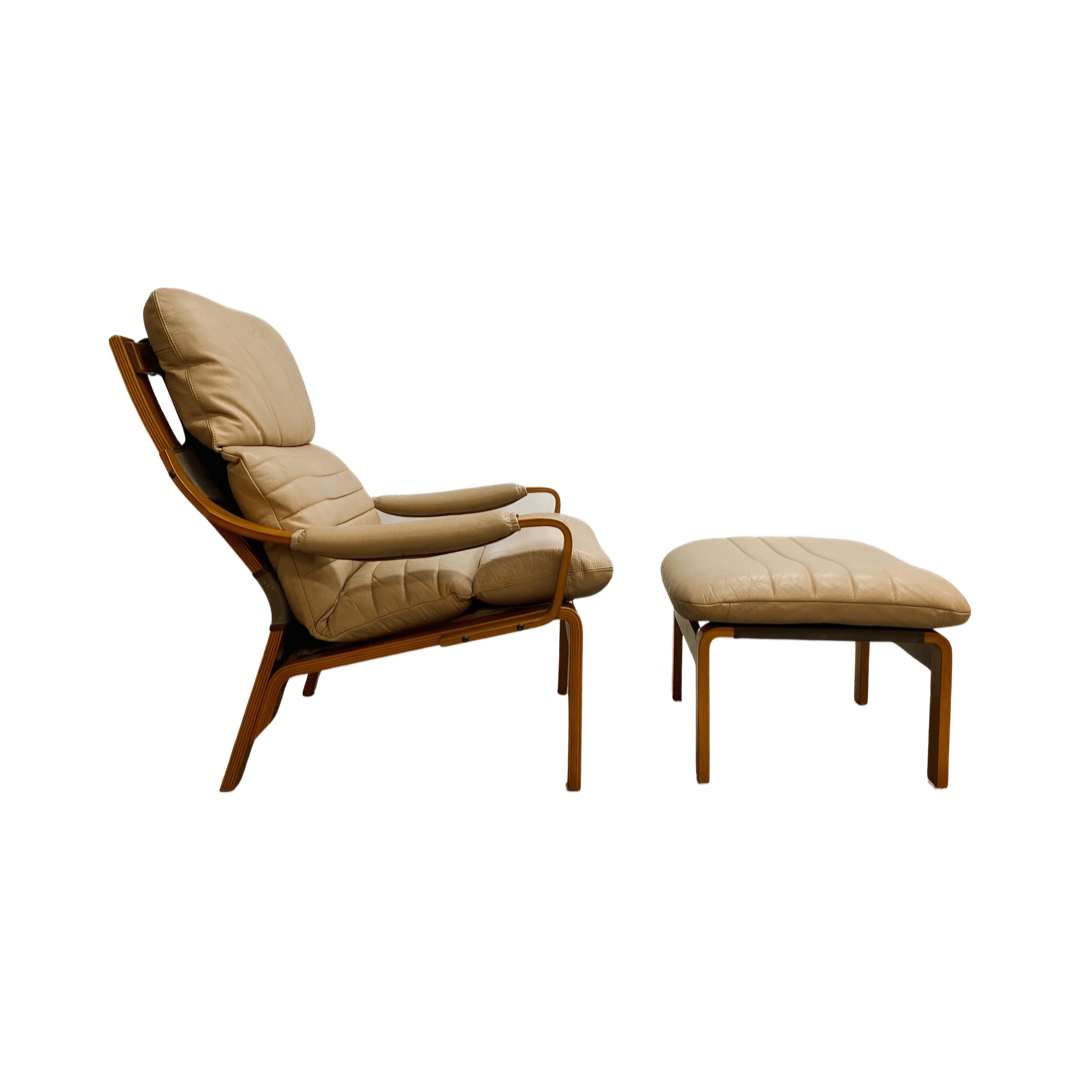 Mid Century Tessa Austin Leather Armchair With Footstool