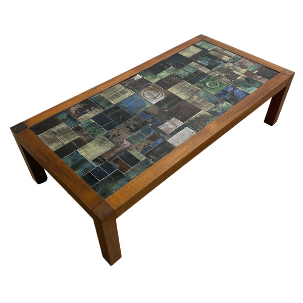 Mid Century Blackwood And Ceramic Tile Top Coffee Table 1970s