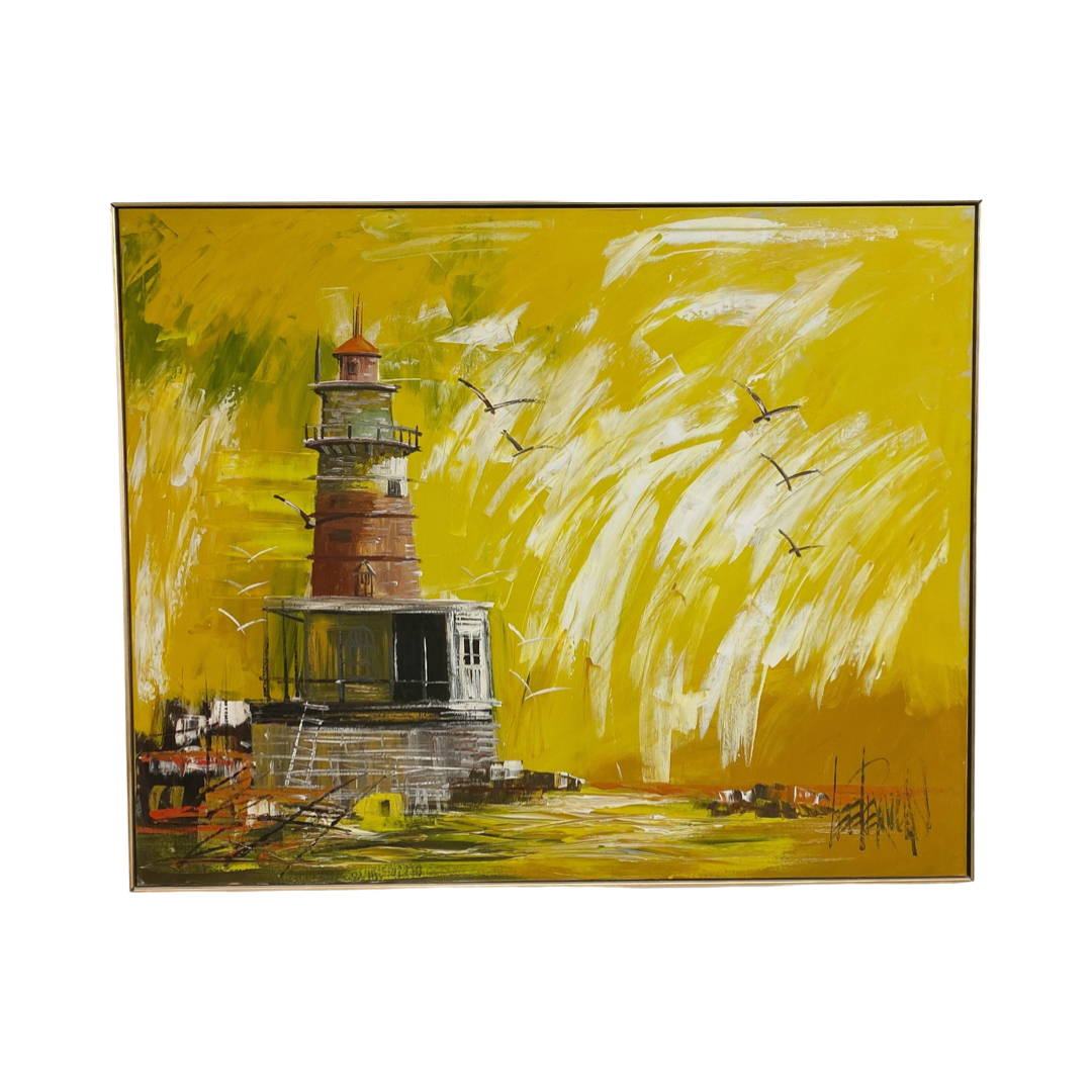 Original Mid Century Lee Reynolds ''Lighthouse'' Impressionist Oil Painting
