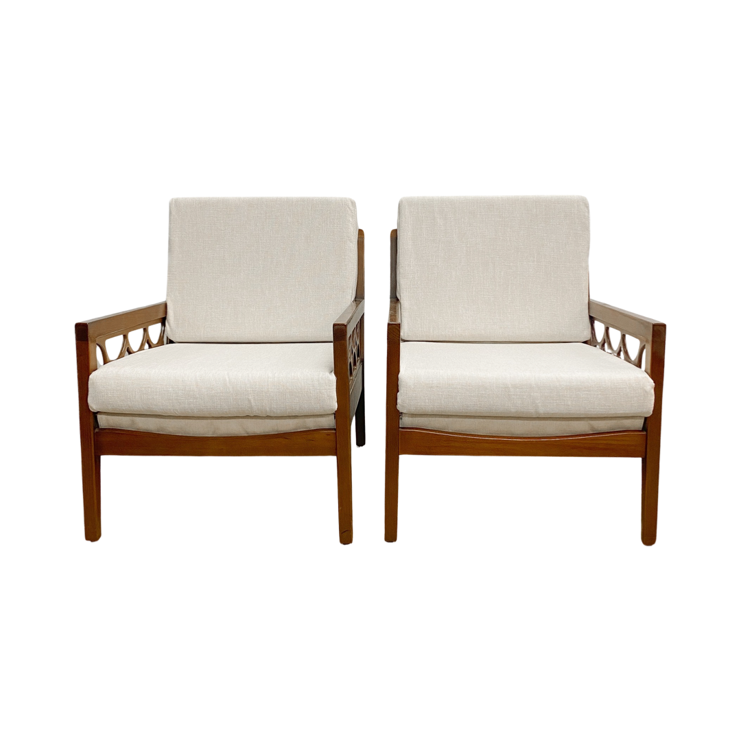 Pair Mid Century 'Avalon' Solid Australian Blackwood Armchairs - New upholstery