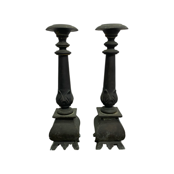 Pair Of Large Vintage Ornate Metal Candlesticks