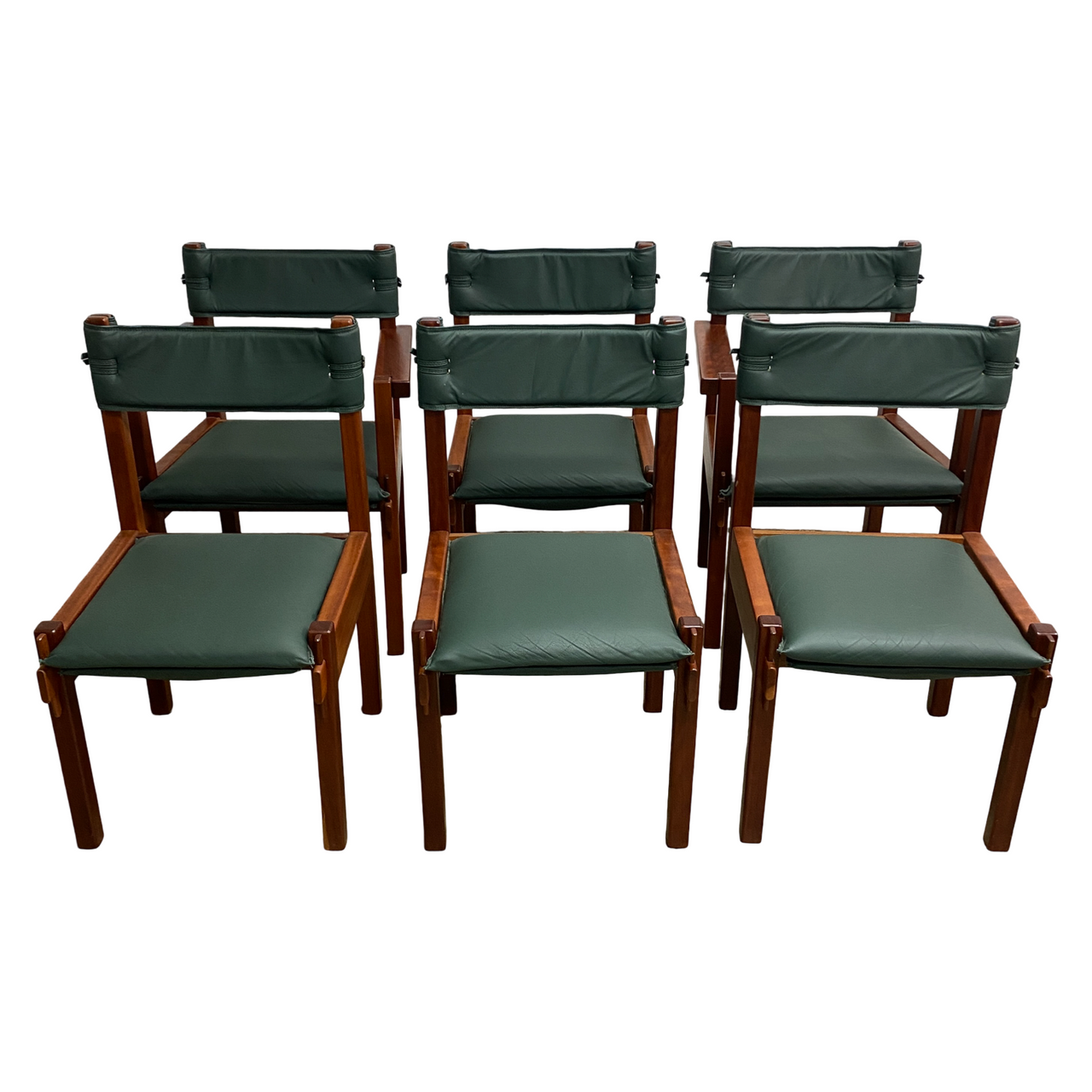 Set Of Six Australian Rosewood And Green Leather Dining Chairs By Jeremy Griffith