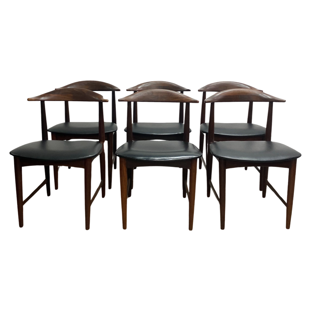 Set of 6 Early Mid Century Danish Afromosia "Cow Horn" Dining Chairs