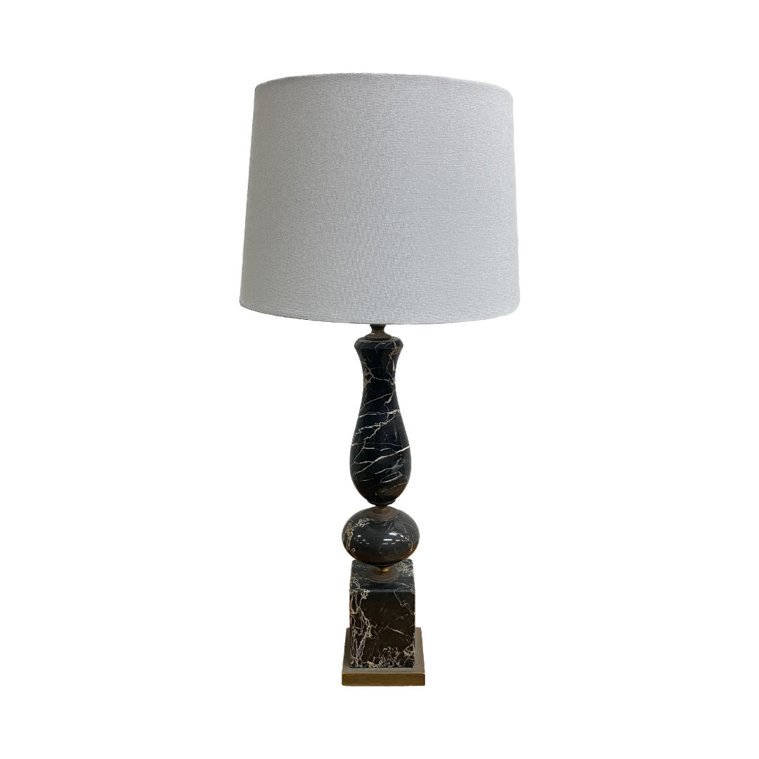 Vintage 1960s Italian Black Marble And Brass Table Lamp