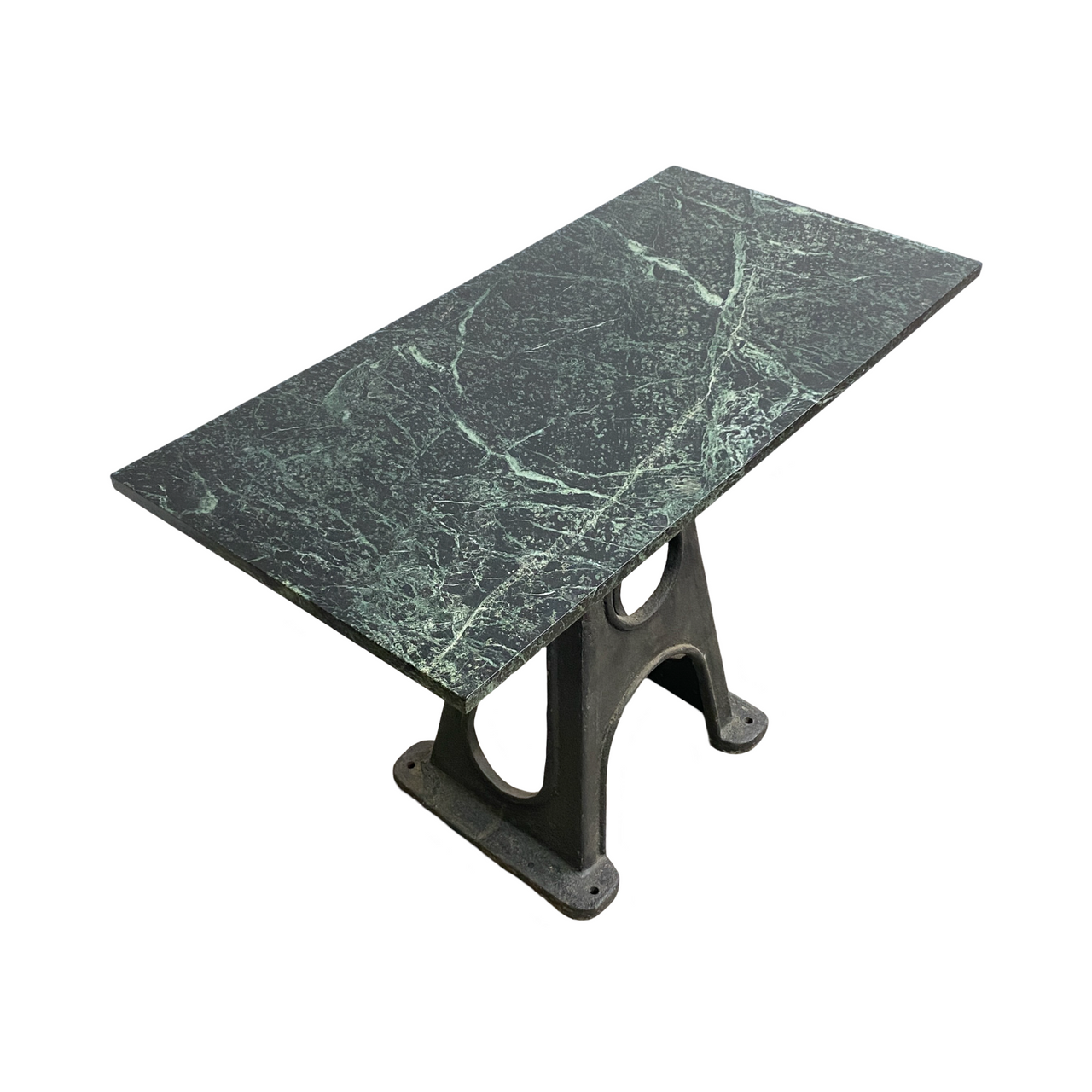Vintage Italian Marble Console Table with Industrial Cast Iron Base