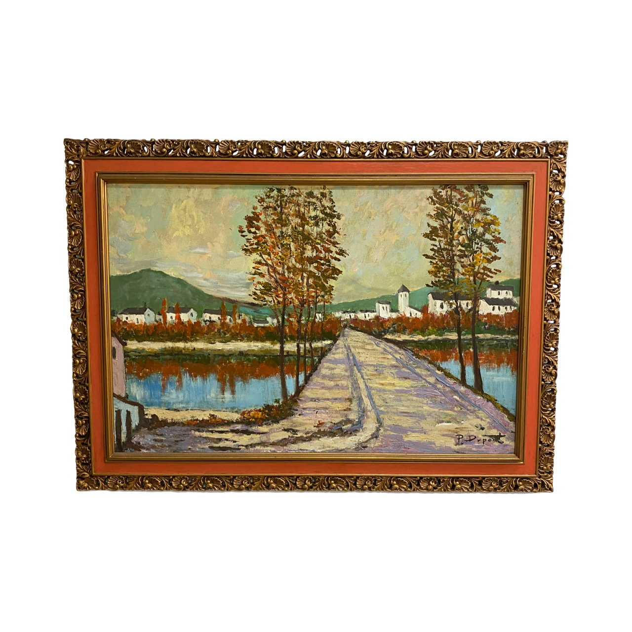 Vintage Oil On Canvas European Country Landscape Painting