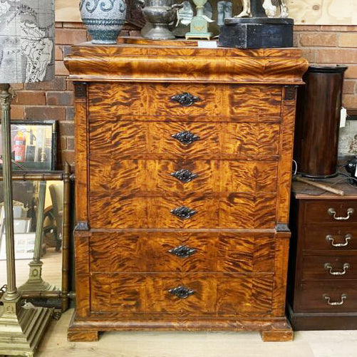 Stunning Antique French Tall Boy Mahogany Chiffonier Chest of Drawers