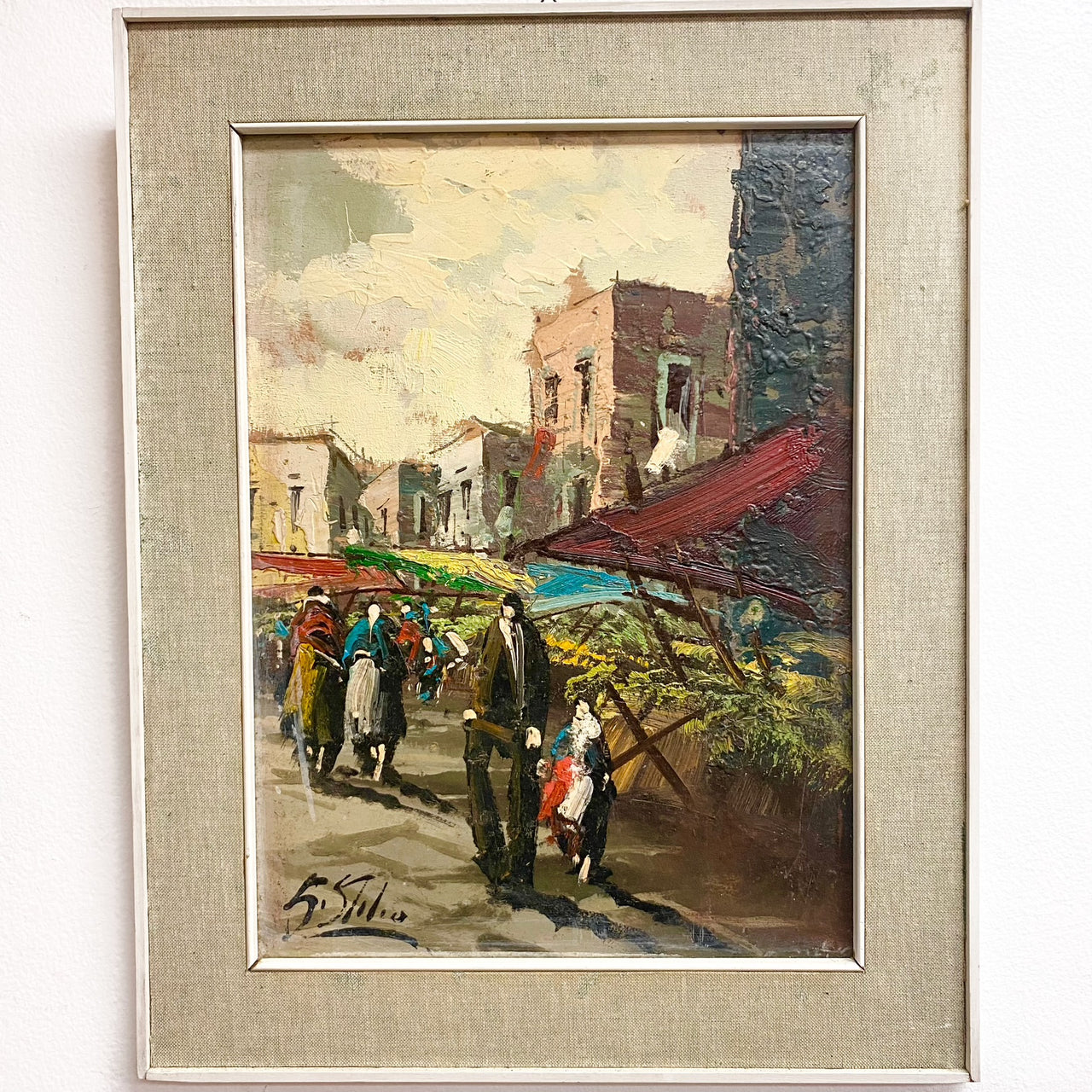Vintage Mid Century Italian Village Oil Painting By S Stilio