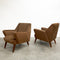 Pair Of Mid Century Velvet Armchairs With Footstools