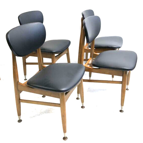 Set Four Mid Century Matchstick Back Dining Chairs - New Upholstery