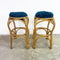 Pair Of Cane Bar Stools - Shaggy Blue Upholstery