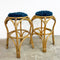 Pair Of Cane Bar Stools - Shaggy Blue Upholstery