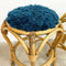 Pair Of Cane Bar Stools - Shaggy Blue Upholstery