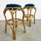 Pair Of Cane Bar Stools - Shaggy Blue Upholstery